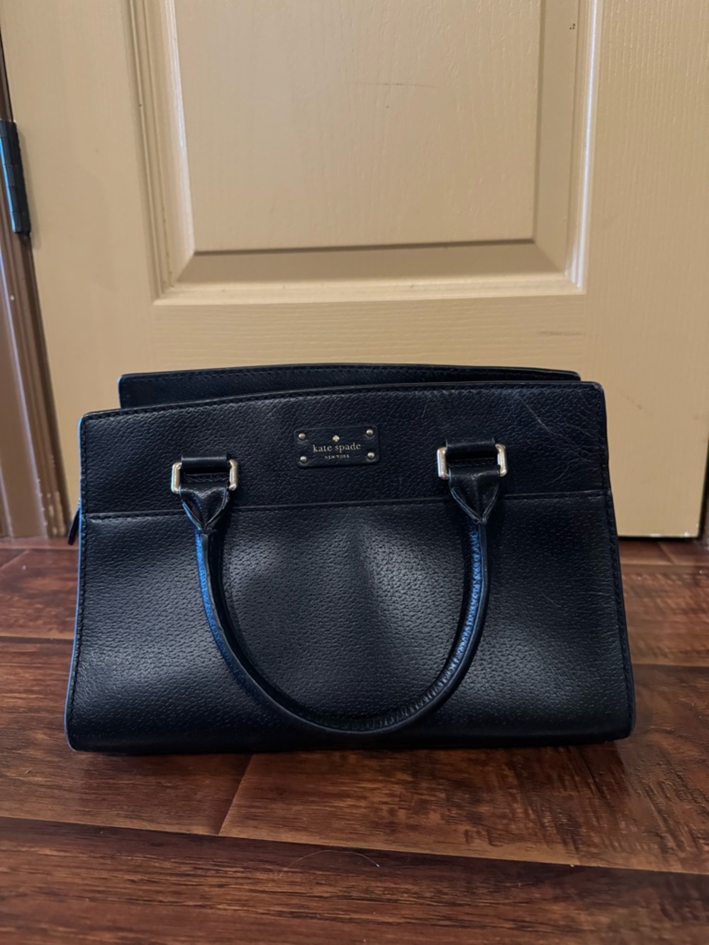 Kate Spade Black Leather Satchel with Top Handles and shoulder strap
